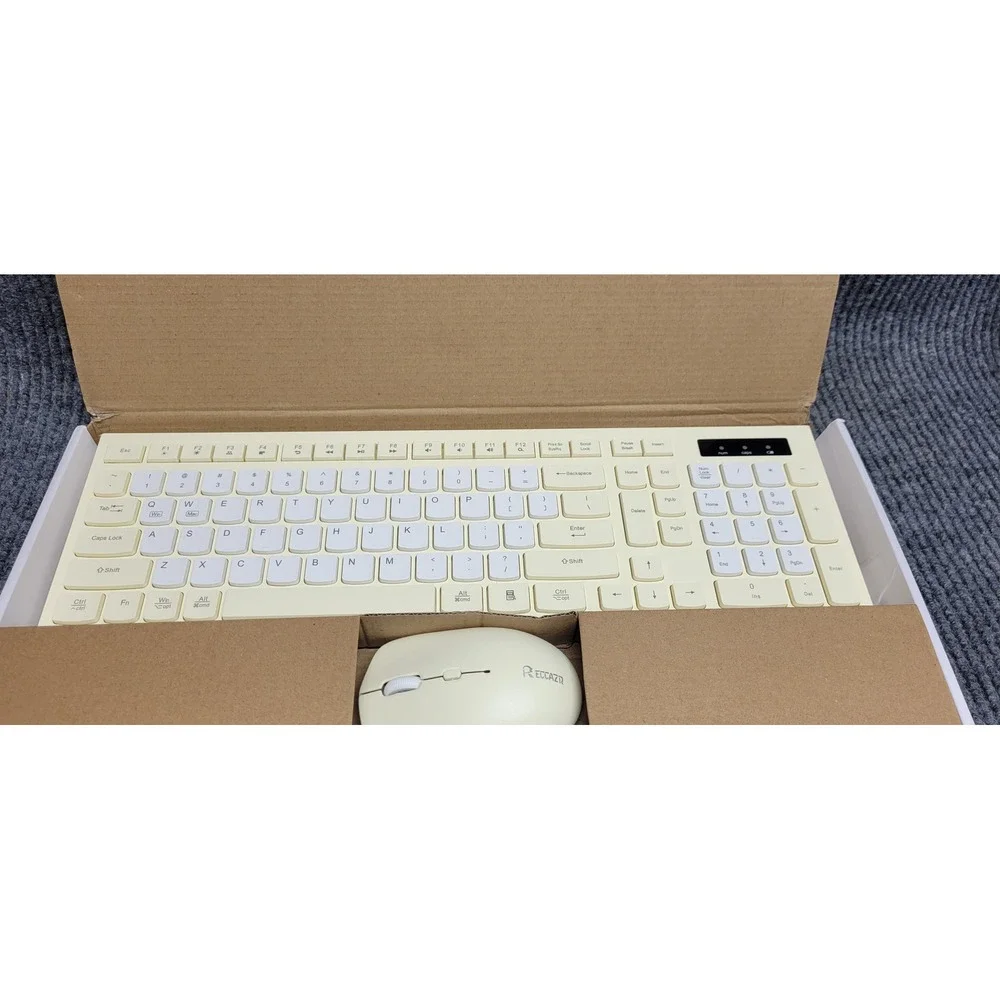 RECCAZR HS8100 Wireless Keyboard and Mouse Combo Cream White 2.4GHz USB Receiver